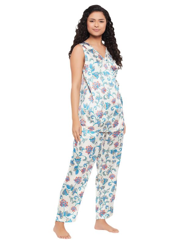 Image of Clovia Women's Satin Printed Top & Pyjama Set
