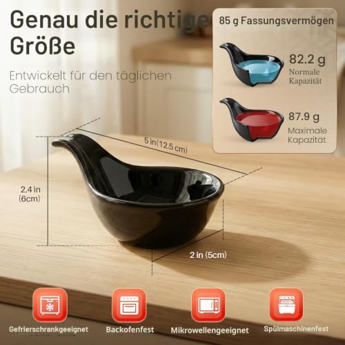 Flexzion Keramik-Dip-Schalen, kleine Schalen zum Dippen mit Griff, Gewürzbecher, Sojasaucenschale, Porzellanauflaufförmchen, Soßenhalter… – Ansicht 6