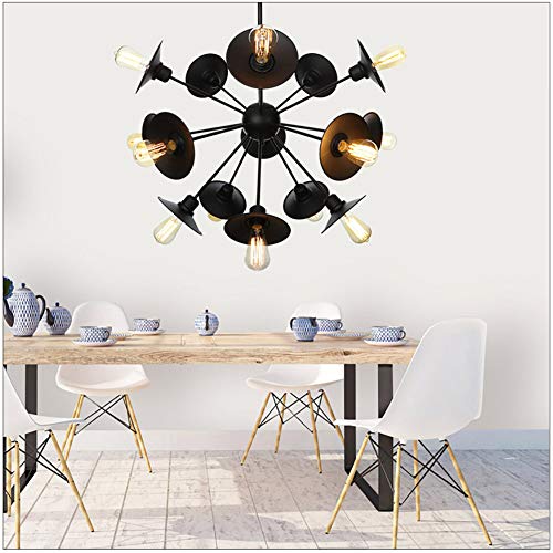 Lustre Moléculaire E27 Style Industriel Suspension Luminaire Rétro Noir 9 Lampes Salon