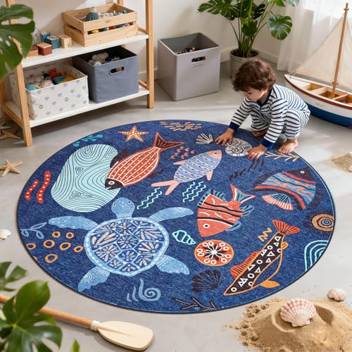 Jinchan Tapete Redondo Costero 4ft Lavable Antideslizante miniatura 1