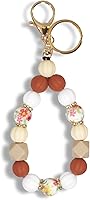 DJDIRY Silicone Beaded Keychain Bracelet Wristlet - Stylish Durable Key Ring for Women, Cars, Bags & Purses