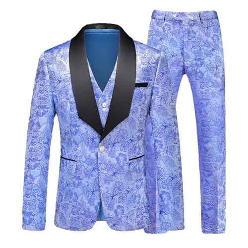 Men's Three Pieces Jacquard Suit Single Breasted Jacket Vest Pants Shawl Lapel Wedding Tuxedos