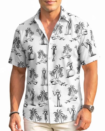 Image of 99TIMORO Horror Movie Men's Halloween Button Down Shirts Short Sleeve Top