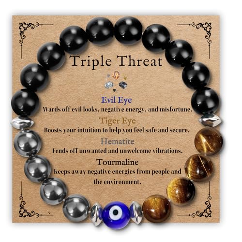 SmileBelle Triple Protection Bracelet for Men, Black Tourmaline Beaded Bracelets as Fathers Day...