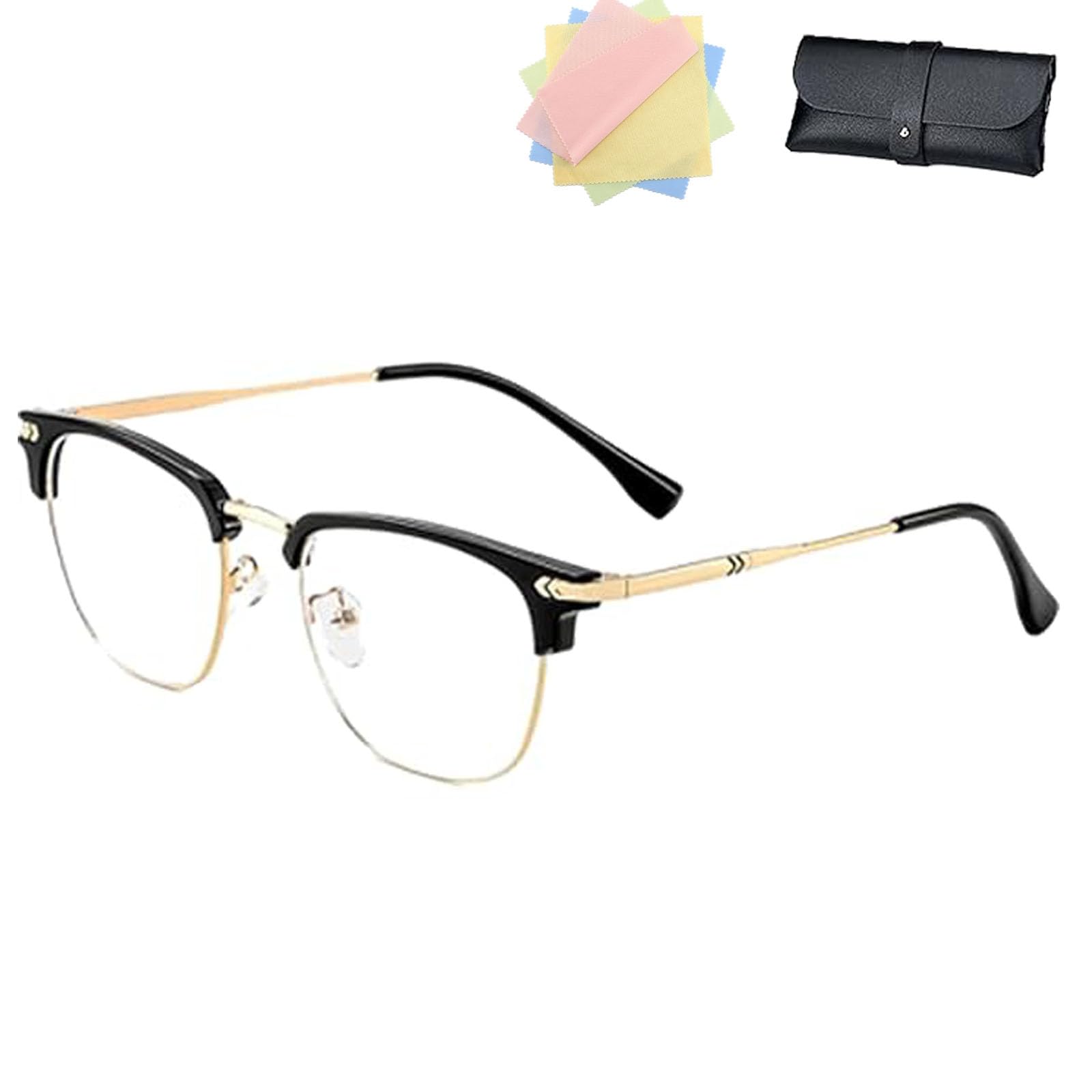DPKSML Auto Focus Glasses, Glasses Self Adjusting, Half Frame Anti Blue Light Auto Focus Reading Glasses for Men Women (Gold,+4.0)