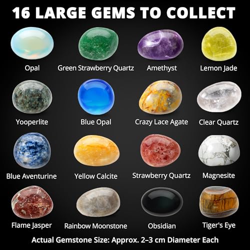Image of PIBEX Gemstone Collection Kit, 16 Gems & Crystals, Approx. 1-Inch / 2-3 cm