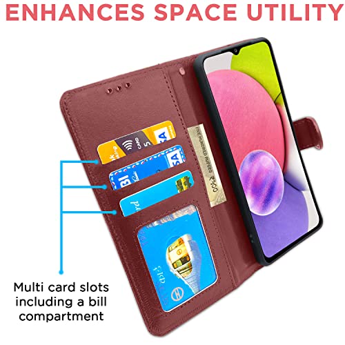 Image of Pikkme Samsung Galaxy A03s Flip Cover | PU Leather Finish | 360 Protection | Wallet & Stand | Strong Magnetic Flip Case for Samsung Galaxy A03s (Brown)