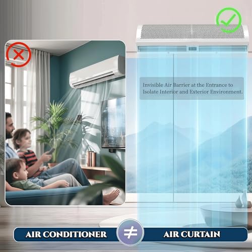 Cortina de aire para puertas, ventilador de mosca comercial para puertas, cortina de aire súper potente sin refrigerar, barrera eficaz contra insectos para negocios y residencias