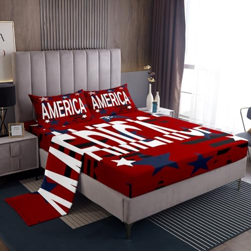 Feelyou Full Size Patriotic 250th Anniversary Patriotic 4th of July Bed Sheets Americana Stars Sheet Set Independence Day Bed Set Red Blue Sheets 4Pcs,1 Fitted Sheet+2 Pillow Sham+1 Flat Sheet