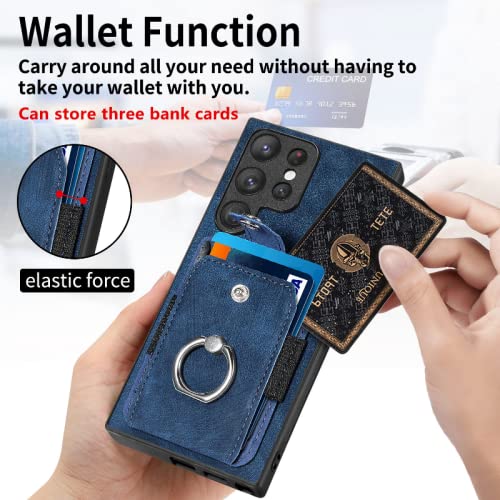 Nadaje się do Samsung S23Ultra S22 A71 A34/A54 torba na karty z pierścieniem etui na telefon retro jednolity kolor antypoślizgowy skórzany pokrowiec, czarny, do Samsung A03