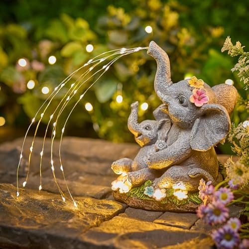 Brightown Solar-Elephant-Garden-Decor-Statue with Succulent & Watering LED Lights, Waterproof Outdoor Decor for Patio, Lawn, Balcony & Yard Decorations Outdoor, Unique Mothers Day Gifts for Mom Women