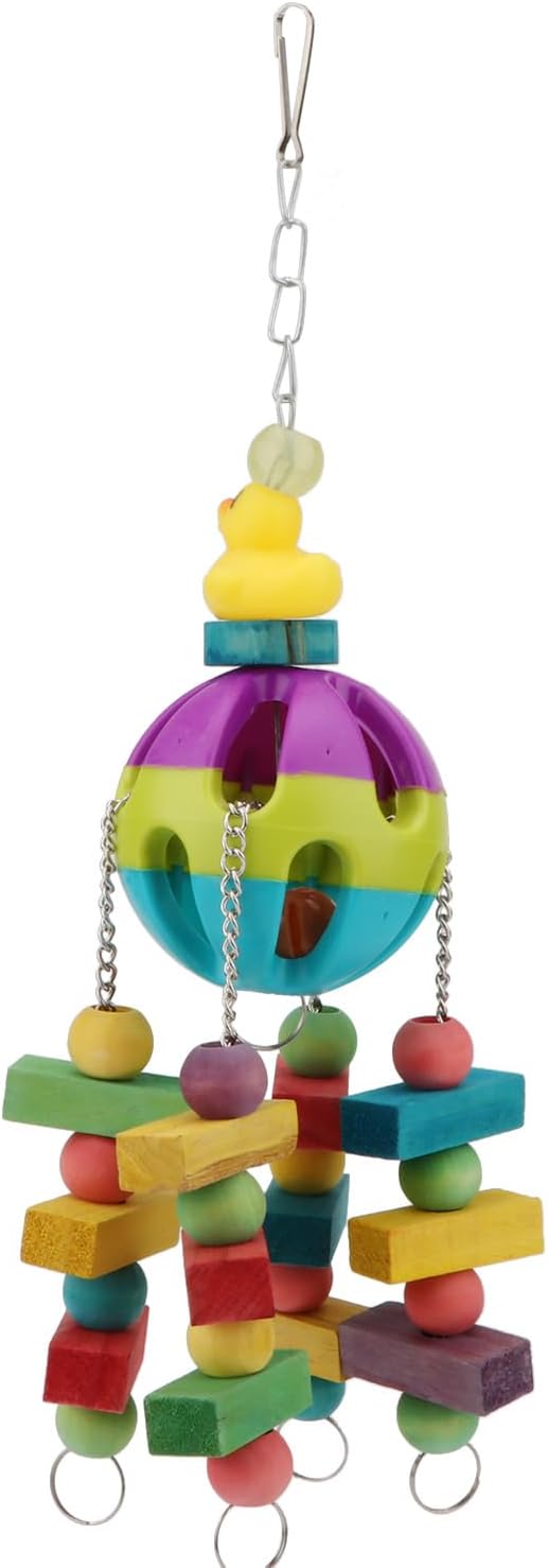 Hypeety Pet Parrot Toy Plastic Colorful Birds Ball with 1 Bell for Budgie African Grey Cockatoo Cockatiel Sun Conures 1 Ball with Wooden Blocks