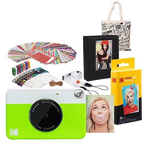 Kodak PRINTOMATIC Instant Print Camera (Green) Gift Bundle with Photo Album, AMZASK3RODGN