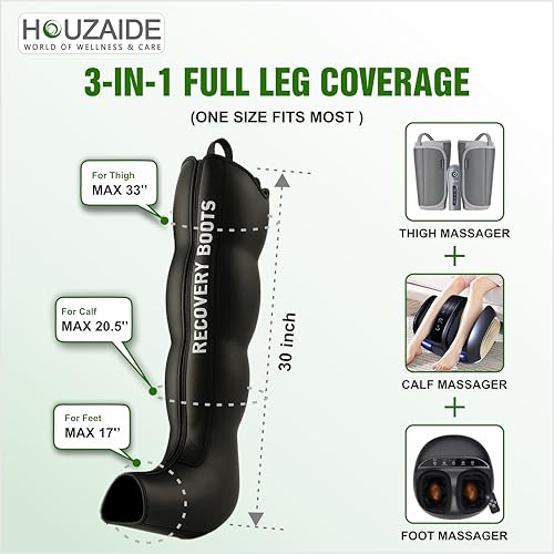 Image of Houzaide Leg Massager for Pain Relief | Foot Calf & Thigh Recovery | Full Air Compression Leg Massager for Blood Circulation and Pain Relief | 6 Mode, 4 Zones, 9 Intensity | 1 Year Warranty - Raksha Bandhan Gift Option