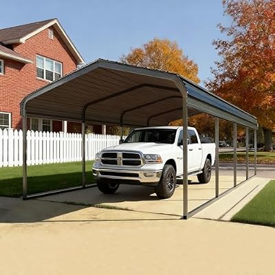 FILLOSLOV 10x20FT Metal Carport for Cars, Trucks & RVs. Vertical Roof with All-Weather Galvanized Steel Frame. Heavy Duty Carport with Reinforced Base & Portable Shelter Canopy