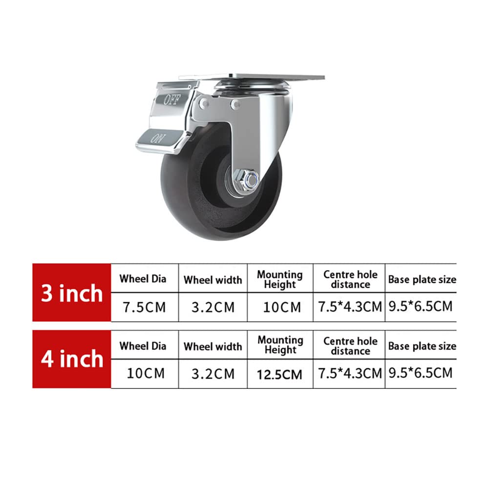 Rotelle Per Impieghi Gravosi Ruote In Ghisa 3" (75mm) 4 Pollici (100mm) Universali Doppio Cuscinetto Girevoli Resistenti Alle Alte Temperature Ruote Per Forno Con Freni Capacità 600KG (4 Pezzi)