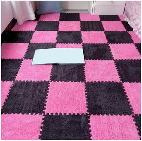 50Pcs Plush Foam Floor Mats - 48.44 Sqft Non-Slip Interlocking Carpet Tiles, Soft Washable Area Rugs for Bedroom, Playroom & Parlor - Dark Blue & Gray