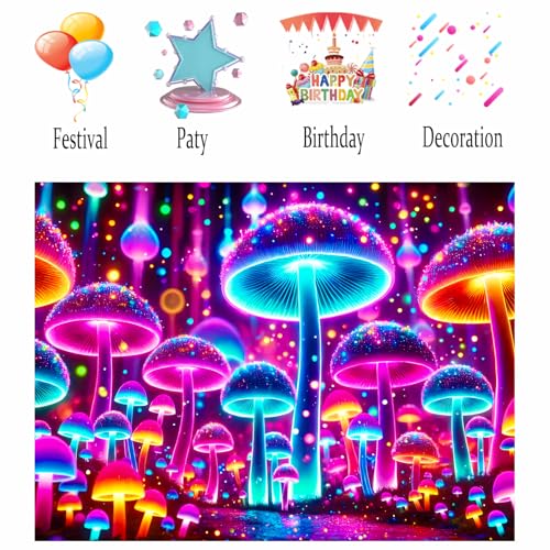 Image of Nuxovilar Neon Mushroom Wall Tapestry Polyester 78.74x59.05 In