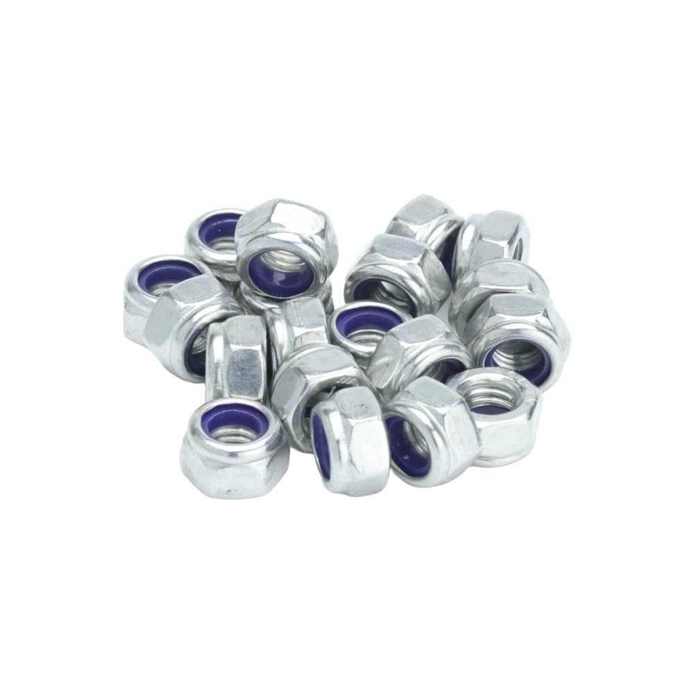 M12 (12mm) Nyloc Nut (Type-T) Class 6 Steel BZP (Pack of 10), Silver And Purple
