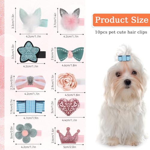 10 Pcs Small Dog Hair Clips, Dog Hair Bows, Puppy Hair Barrettes, Pet Hair Accessories, Puppy crown accessories, flower accessories, heart accessories, Hairpin Cat Topknot, Beauty Accessories(Ten Styl - Image 2