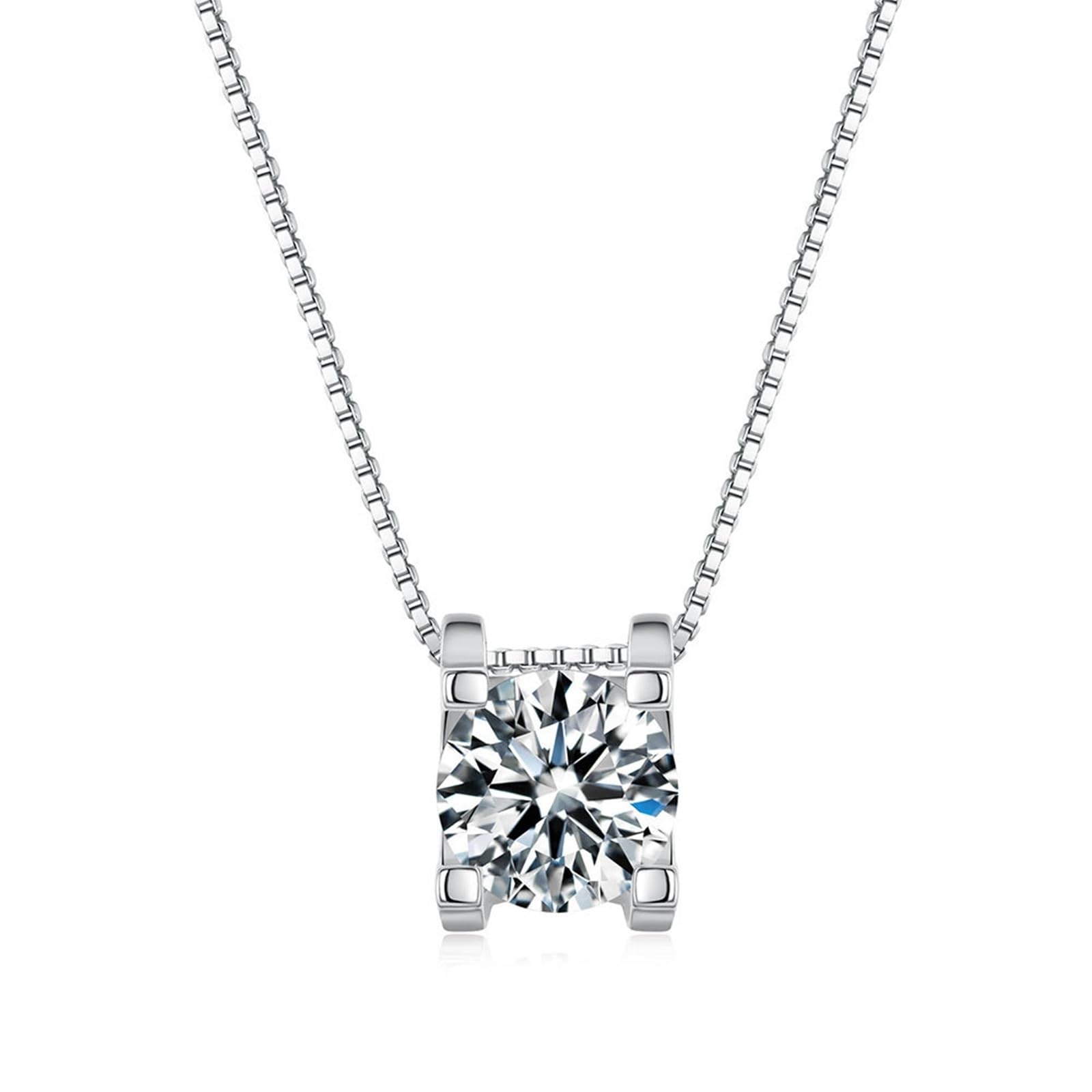 Collares minimalistas de oro blanco y platino para mujer, collar minimalista de 4 puntas solitario de oro blanco para mujer, moissanita