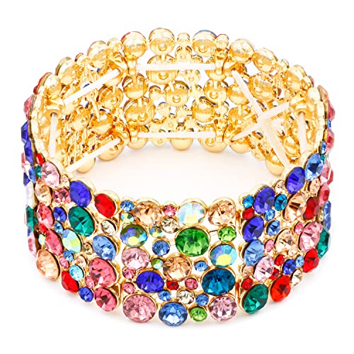 Lavencious Round Shape Rhinestones Hollow Stretch Bracelet Party Jewelry for Women