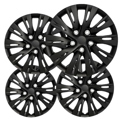 OxGord Semi-Universal 15 inch Gloss Black Snap-On Hubcaps with 10 Split Spoke