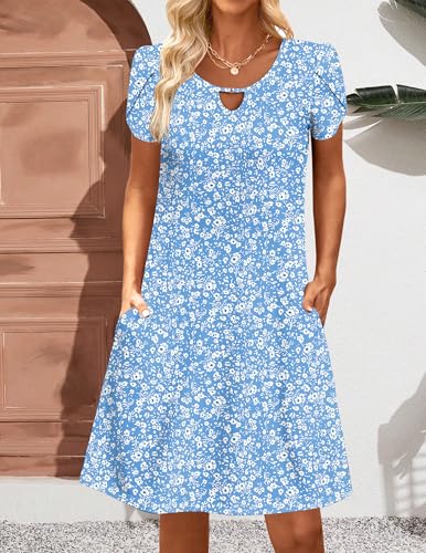 Image of Zeagoo Women's Casual A-Line Dresses with Pockets Summer Floral Tshirt Dress Short Sleeve Mini Dress Flowy Sundresses