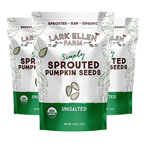 Lark Ellen Farm Sprouted Organic Pumpkin Seeds – Raw, Unsalted, Air-Dried Pepitas for Snacking, Salads, Trail Mix – USDA Organic, Non-GMO, Vegan, Gluten-Free, Resealable Bag (14 oz, 3-Pack)