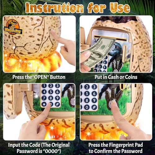 Refasy Kids Toys,Electronic Piggy Bank for Kids Dinosaur ATM Piggy Bank Password Cash Coin Can Money Bank Toy for Children with Music Best Birthday Gifts for Boys Girls 6-10 Year Old Brown 5 51iuzzQiK L. AC