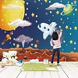 Univers ciel étoilé planète papier peint peint à la main dessin animé chambre d'enfants papier peint garçon fille chambre fond mur sans couture revêtement mural-140cmx100cm