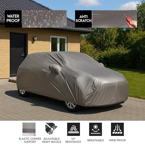 Image of AutoFurnish | Custom Fit | Aero Grey | Antenna Pocket |Mirror Pocket| All Weather|Waterproof | Scratch Proof | Heat and UV Resistant | Car Body Cover | Compatible with Ford Freestyle 2018