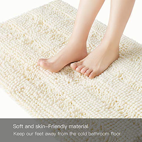 CIICOOL Thick Chenille Bathroom Rugs Non Slip Bath Rugs Super Absorbent Bathroom Mat Machine Washable Bath Mats for Bathroom,Tub, Shower, 17 x 24 Inches, Ivory White