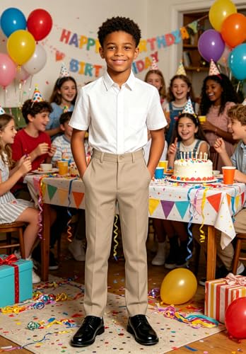 Image of DHTS Boys Dress Pants (Size 2-20 Years) Slim Fit Uniform Pants for Toddler & Teens