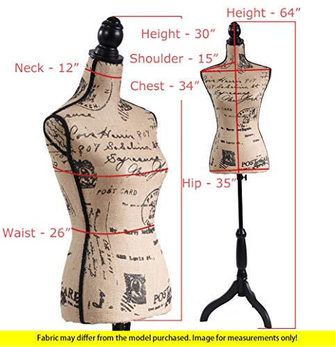 Female Mannequin Torso Dress Form Black Tripod Stand Monogram Style
