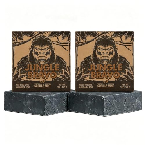 Jungle Bravo Soap With Pheromones Cold Process Handmade Mens Soap Bourbon Wood Scent Long Lasting Fresh Aroma Deep Cleansing for Daily Use 2PC (5 oz/pc)