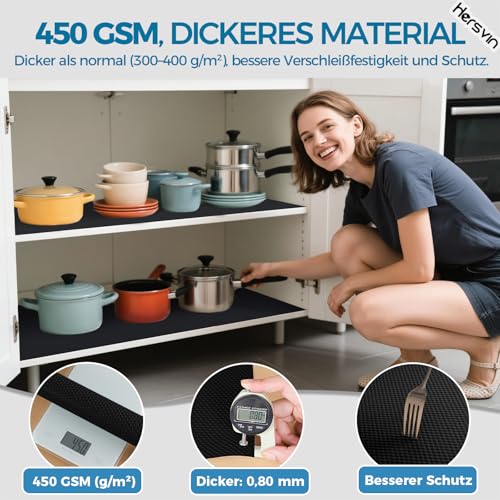 Hersvin Schubladenmatte 50cmx600cm Schubladeneinlage Eva Schrankpapier Nicht Klebende Wasserfest Unterlage Teppich für Küchenschränke Regalschrank (Schwarz Punkt)
