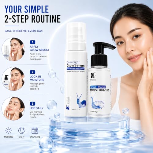Image of Snail Mucin Skincare Combo - Snail Mucin Glow Serum & Moisturizer for Face | Korean Skin Care for Glowing Skin | Hydrating Lightweight Daily Face Care Set for Men & Women | Suitable for Oily