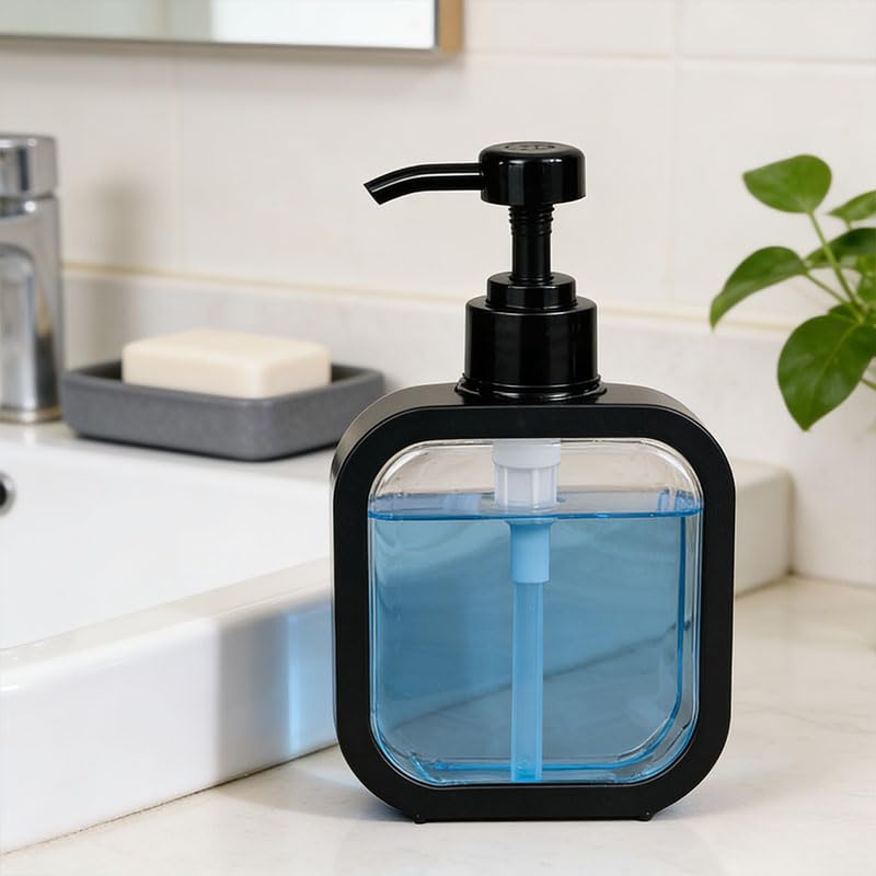 Clear Soap Dispenser, Refillable Liquid Hand Pump Bottle, Thickened Plastic Hand Soap Dispenser for Bathroom, Dish Washing Container for Kitchen, Bathroom Vanity Decor for Modern Home & Hotel, Black