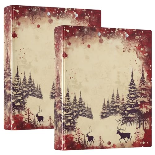 Image of 3 Ring Binder Retro Christmas Tree 1.5 inch Binders Three Ring Binders with Clipboard Fit 8.5'' x 11'' Paper 3 Interior PVC Clear Pockets for Office Supplies