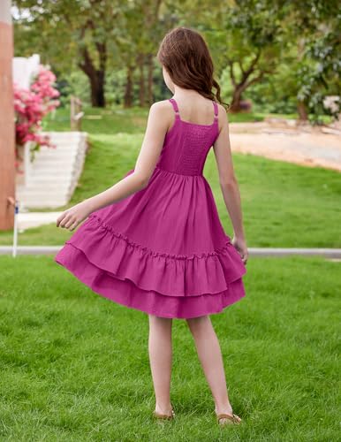Image of Arshiner Girls Cami Summer Dress Boho Sleeveless Casual Sundress with Pockets for 4-12 Y