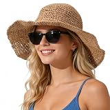 Women's Sun Hat – Wide Brim Straw Hat, Hand-Crocheted Beach Hat, Foldable & Lightweight Floppy Hat for Summer Vacation, Travel & Outdoor Protection
