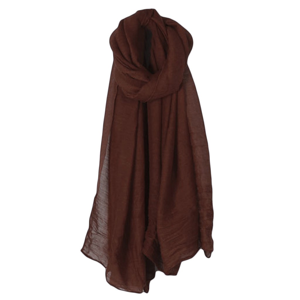 Junlinto Women Solid Color Long Scarf Wrap Vintage Cotton Linen Large Shawl Hijab Elegant Deep Coffee