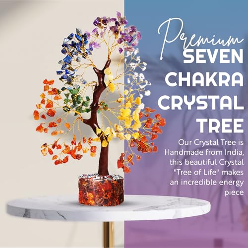 AstraVeda 7 Chakra Crystal Tree of Life with 2 Chakra Pendants & Mini Pyramid - Image 2