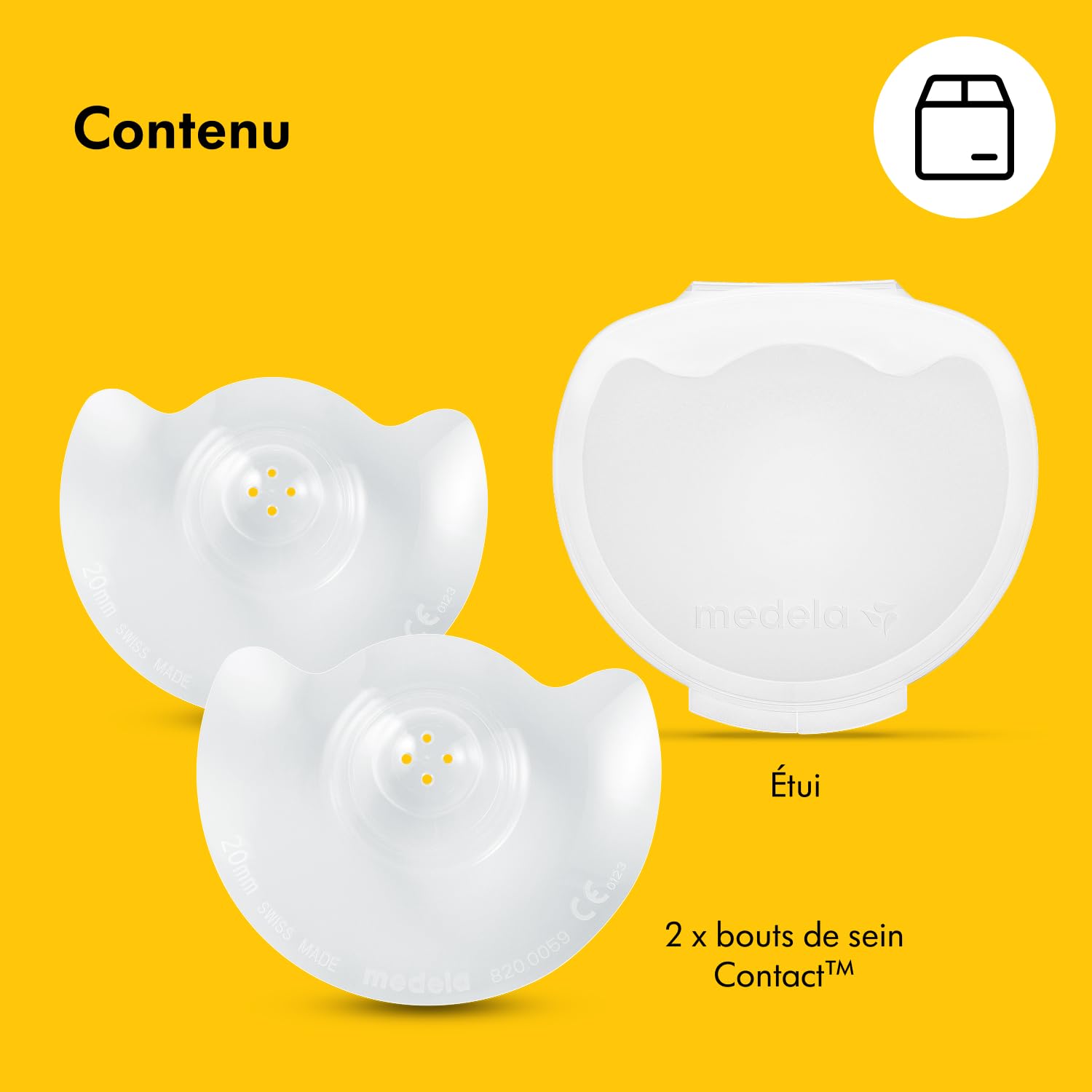 Medela Bouts de sein en silicone Contact Medela, design ultra-fin et souple, fabriqués sans BPA, 1 paquet de 2 bouts de sein (20 mm) et étui