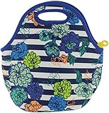 Built NY Gourmet Getaway Neoprene Lunch Tote, Medium, Floral Stripe Blue