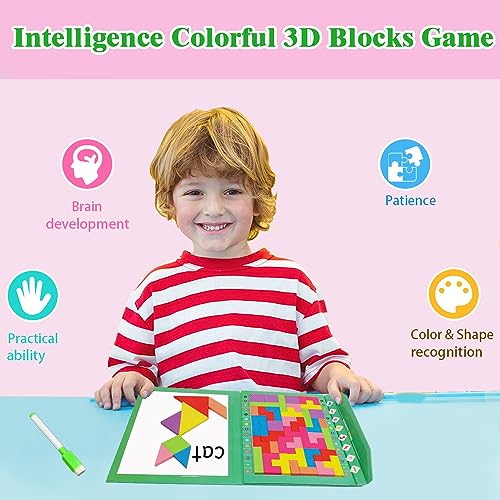 Zrccox WYBZD-003 Wooden Blocks Brain Teaser Magnetic Puzzle Game, Board Games For Kids 8-12, Montessori Toys Puzzles For Kids Ages 8-10, Tangram Jigsaw Intelligence Colorful 3D Russian Blocks Game thumb #5