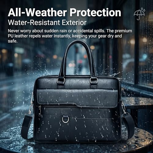 Image of Men's Leather Laptop Bag 15 IN, Water-Resistant Briefcase Messenger Bag for Work, Business, Shoulder Crossbody Office Satchel