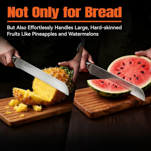 Image of TUO Bread Knife, 9 inch Sharp Serrated Slicing Knife for Homemade Sourdough Bread, High Carbon German Steel, Ergonomic Handle, Gift Box Included