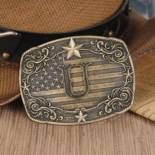 Image of Western Belt Buckle for Men Women Initial Letter A to Z Cowboy Belt Buckle Texas Buckle hebillas vaqueras para hombre